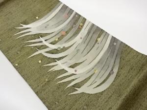 草に露模様織出し袋帯